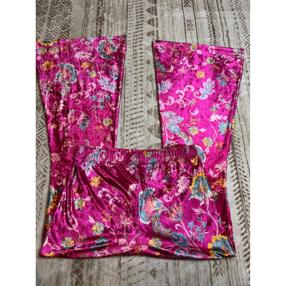 Free People Pink Floral Velvet Flare Pants Large - Picture 6 of 8